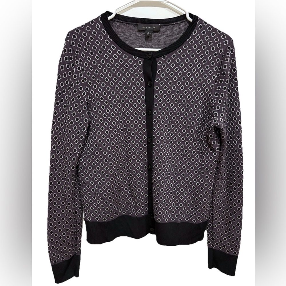 NWOT Ann Taylor Rayon Nylon Cardigan Sweater Long Sleeve Geometric Large Classic